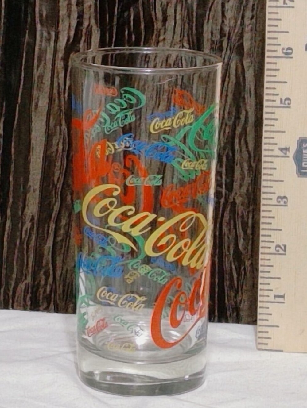 Vintage Coca-Cola Highball Drinking Glass with Colorful Logo Design